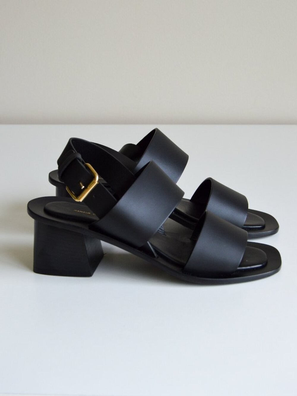 Mansur Gavriel Black Leather Block Heel Sandals-Never worn